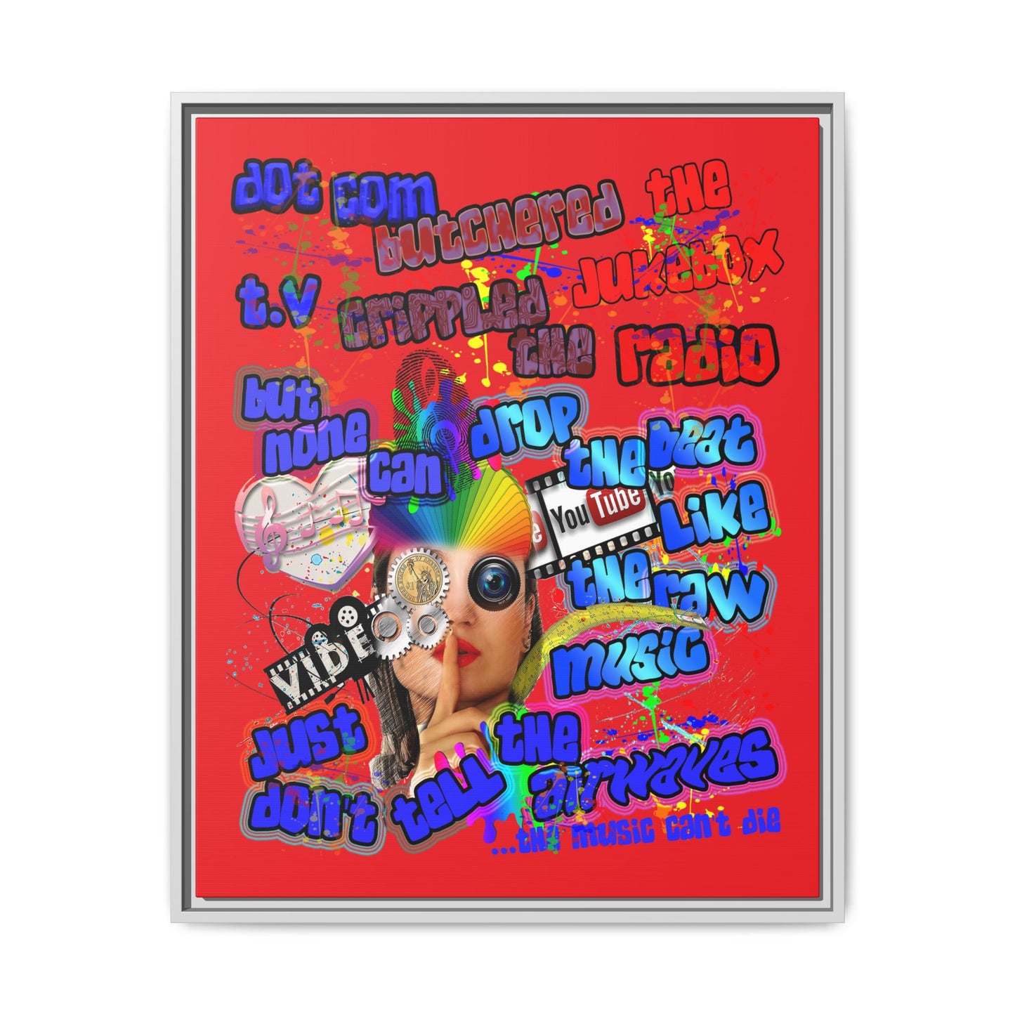 drop the beat - framed canvas art (red)