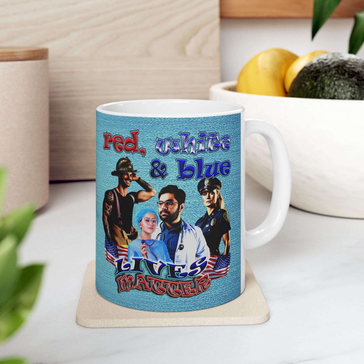 rw&b lives matter - White Mug (faded blue)