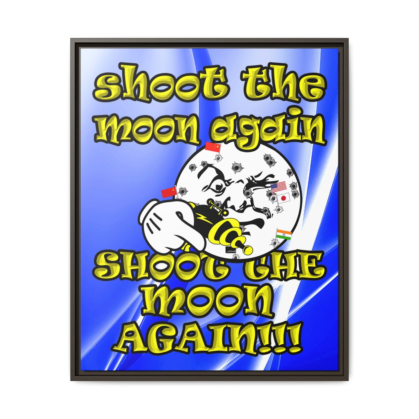 shoot the moon again - framed canvas art (blue-white wave)