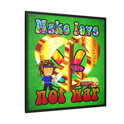 love peace - framed canvas art (green turf)