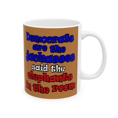 donkeys and elephants - White Mug (light brown)