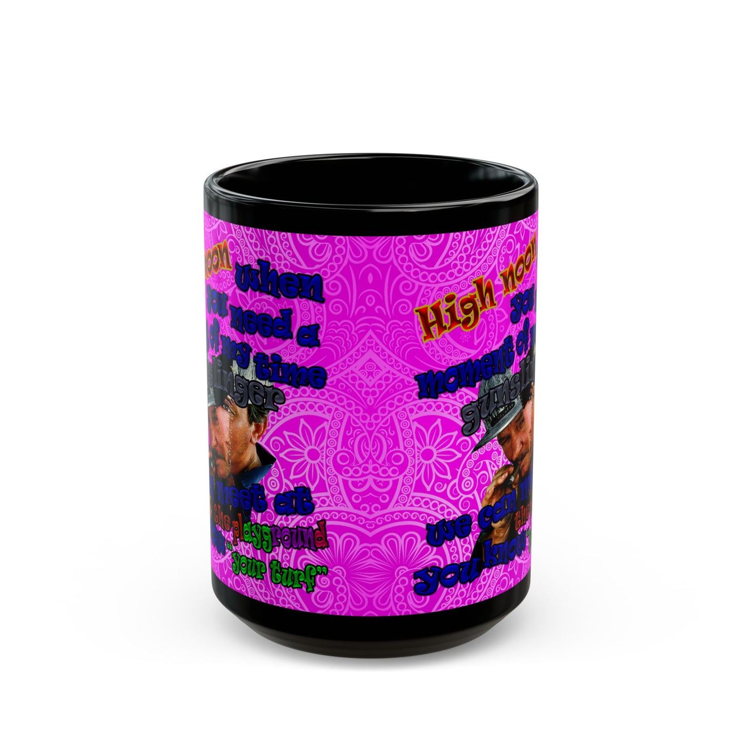 high noon - Black Mug (pink swirl)