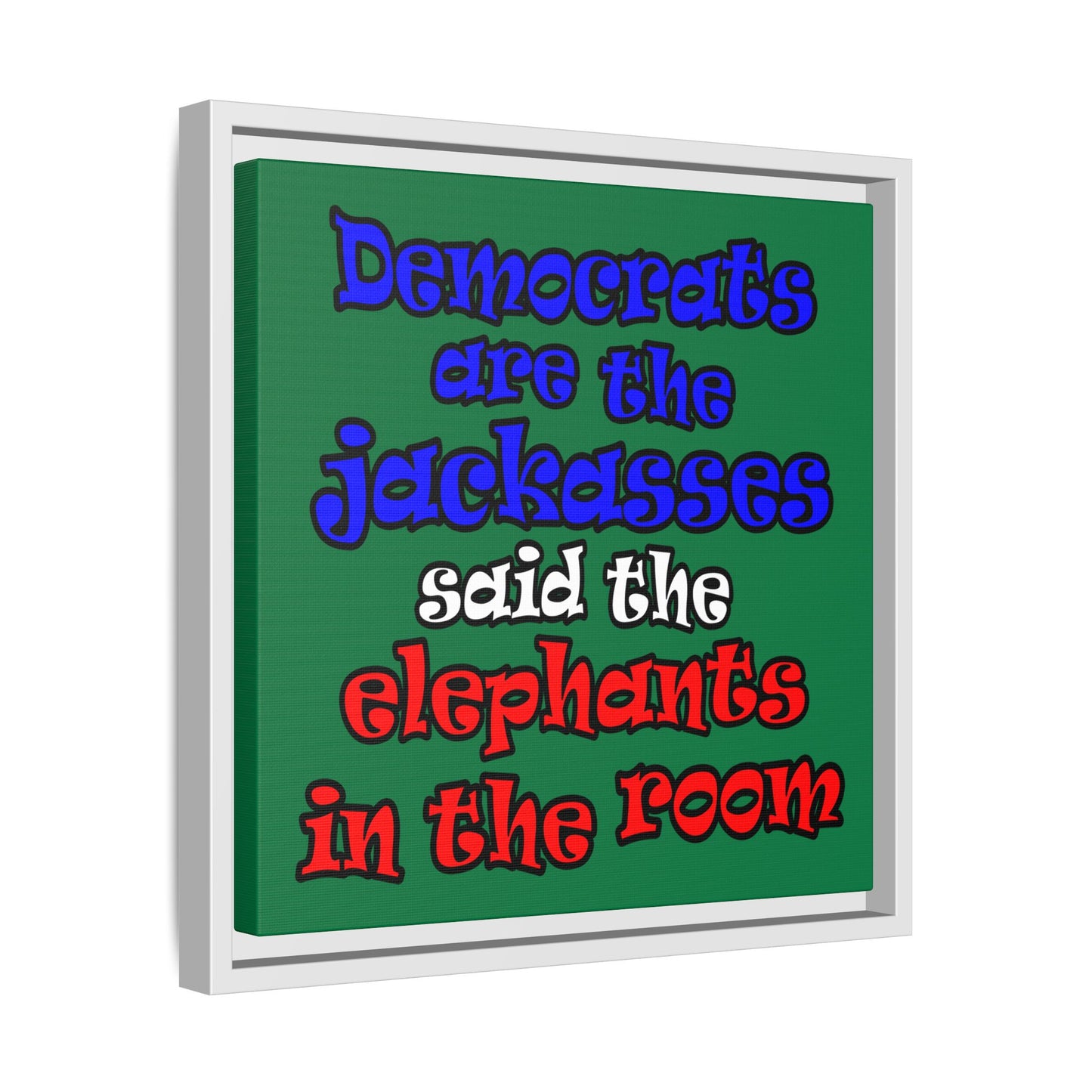 donkeys and elephants - framed canvas art (dark green)