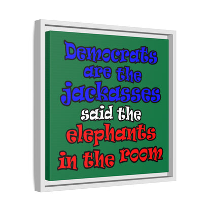 donkeys and elephants - framed canvas art (dark green)