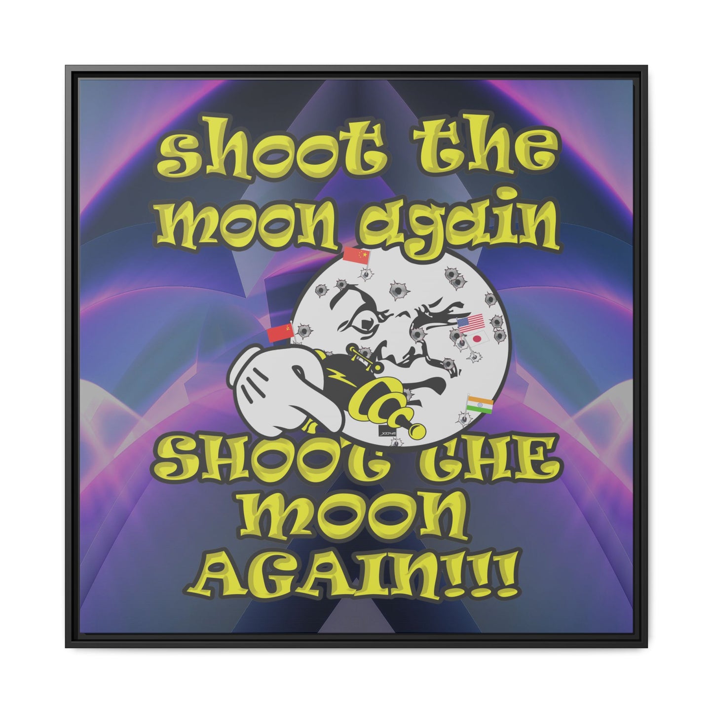shoot the moon again - framed canvas art (grey-pink wave)