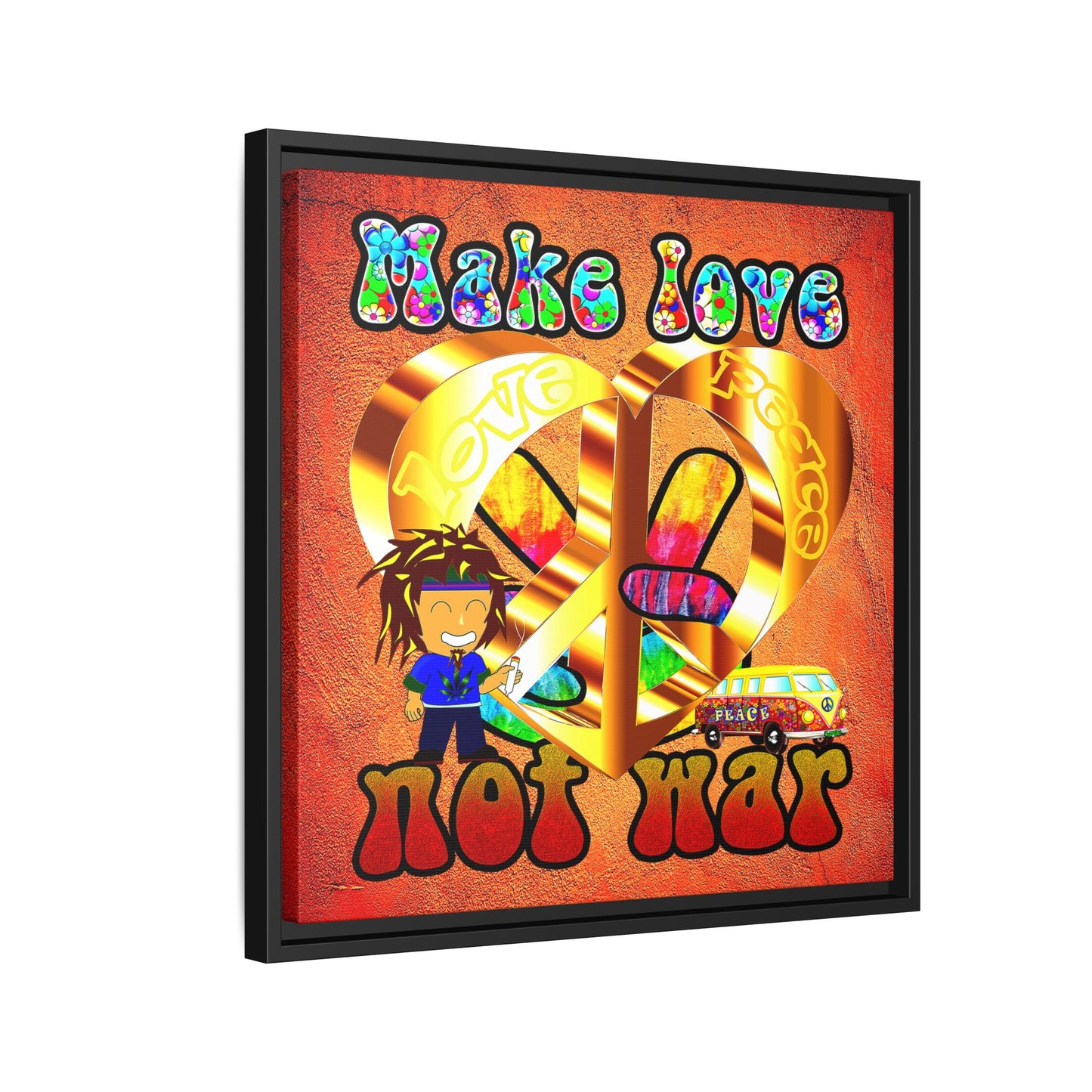 love peace - framed canvas art (burnt orange)