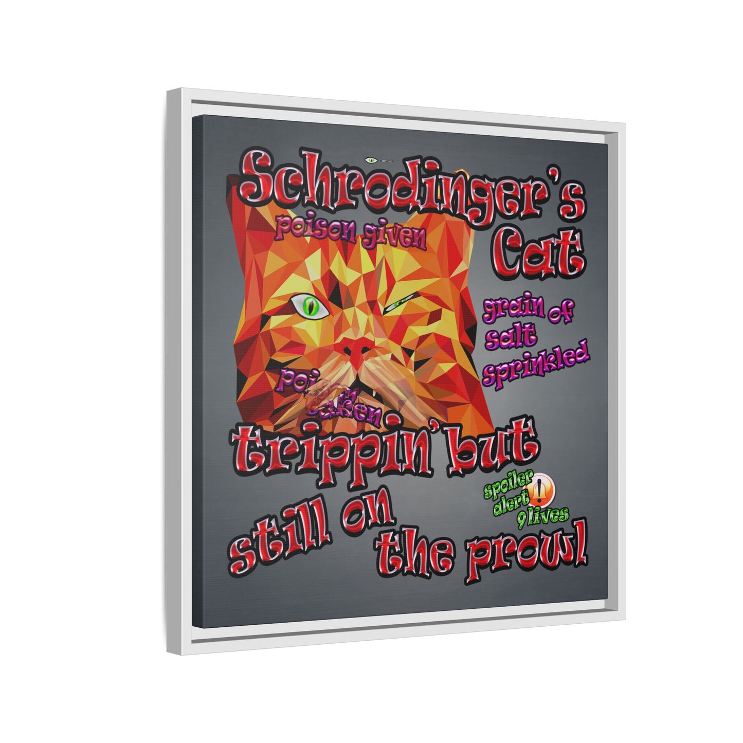 schrodinger's cat - framed canvas art (grey-light grey)
