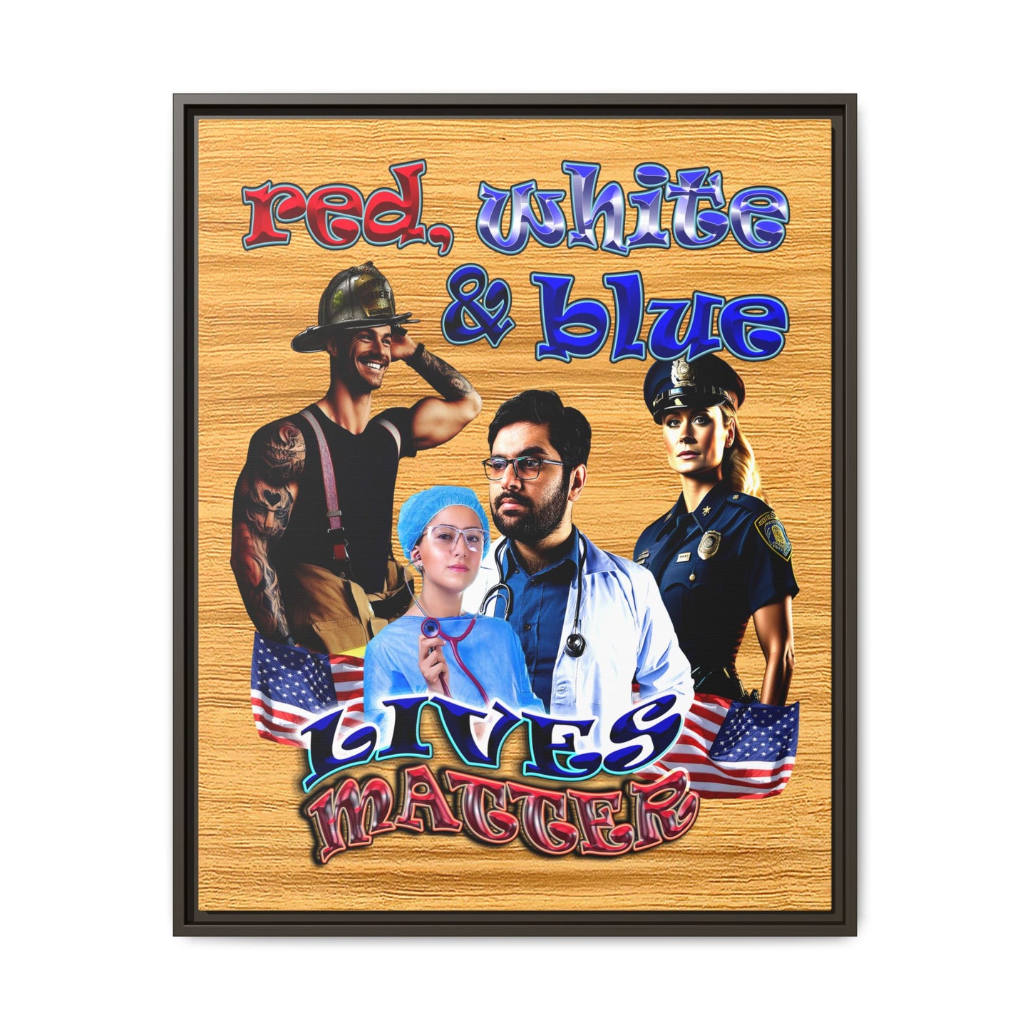 rw&b lives matter - framed canvas art (butterscotch wood finish)