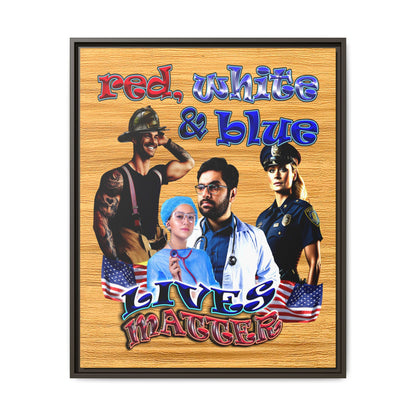 rw&b lives matter - framed canvas art (butterscotch wood finish)