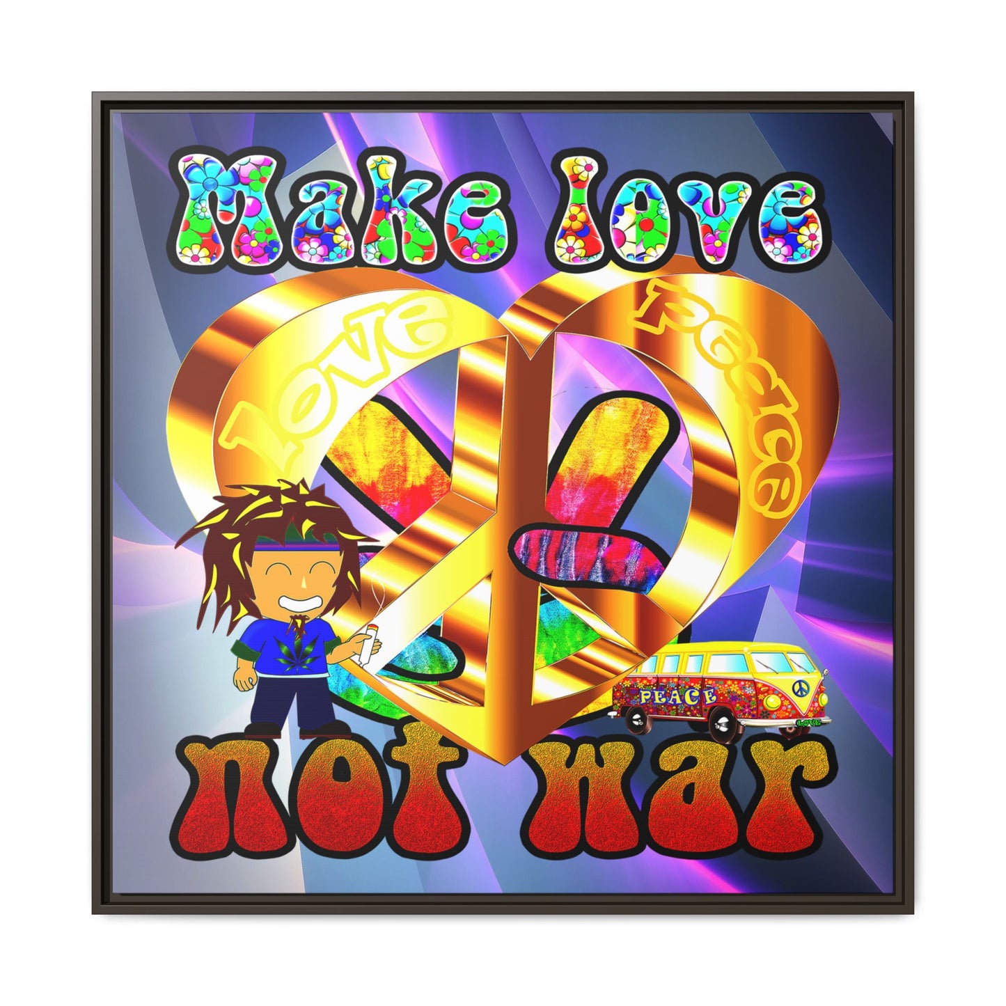 love peace - framed canvas art (grey-pink wave)