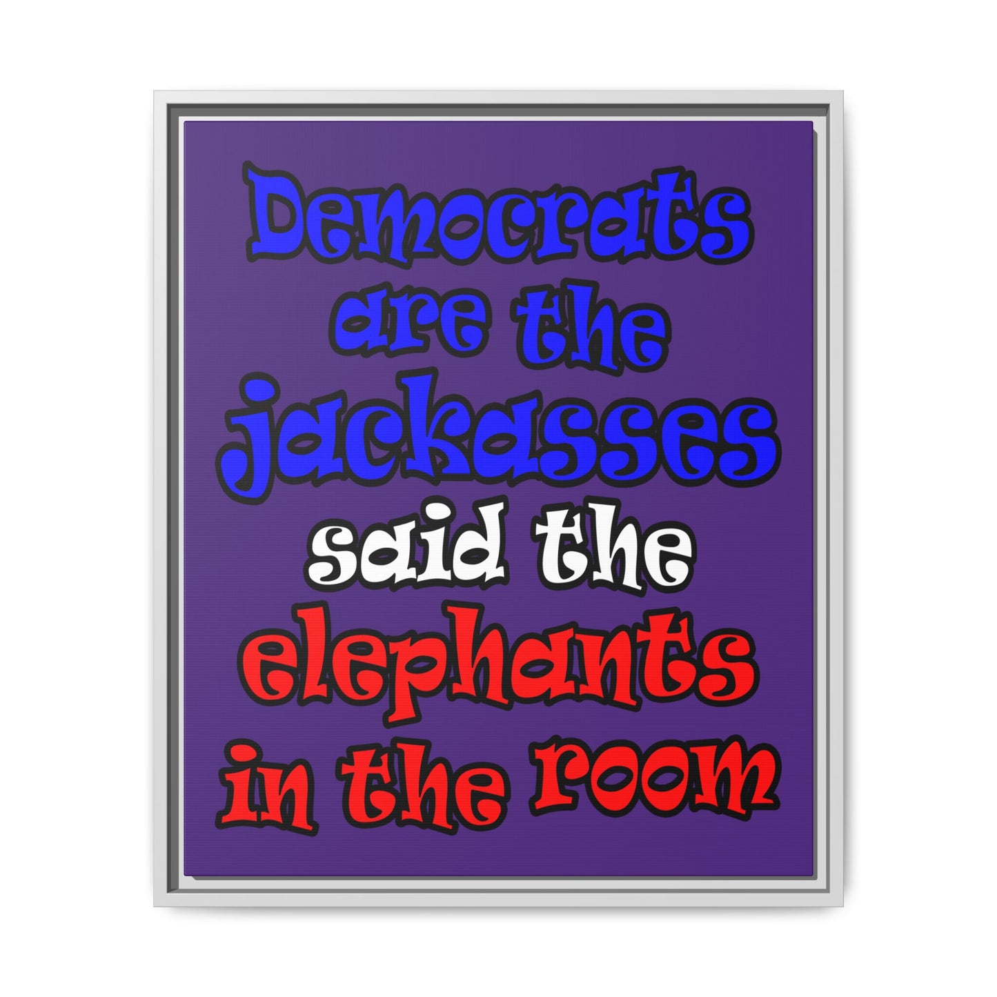 donkeys and elephants - framed canvas art (purple)