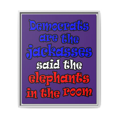 donkeys and elephants - framed canvas art (purple)