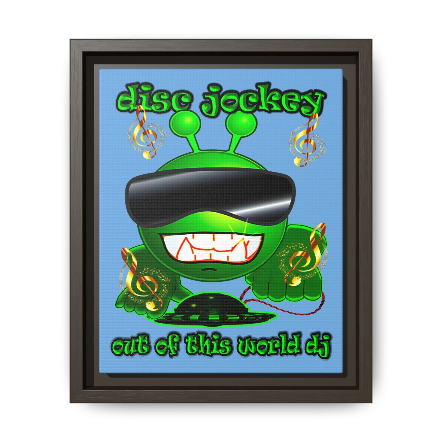 disc jockey - framed canvas art (light blue)
