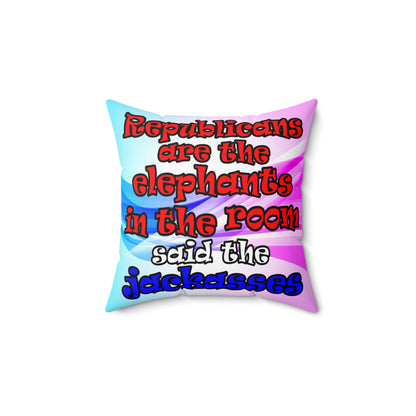 donkeys and elephants - Spun Polyester Square Pillow - (light blue-pink wave)