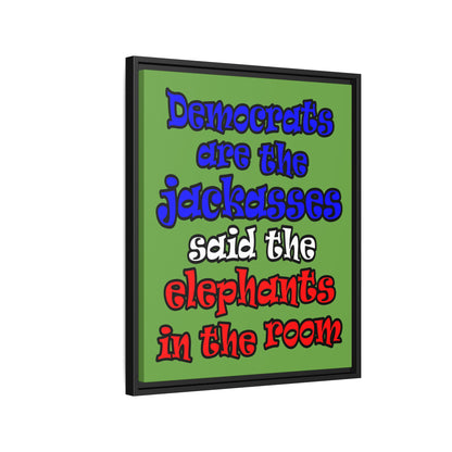 donkeys and elephants - framed canvas art (green)