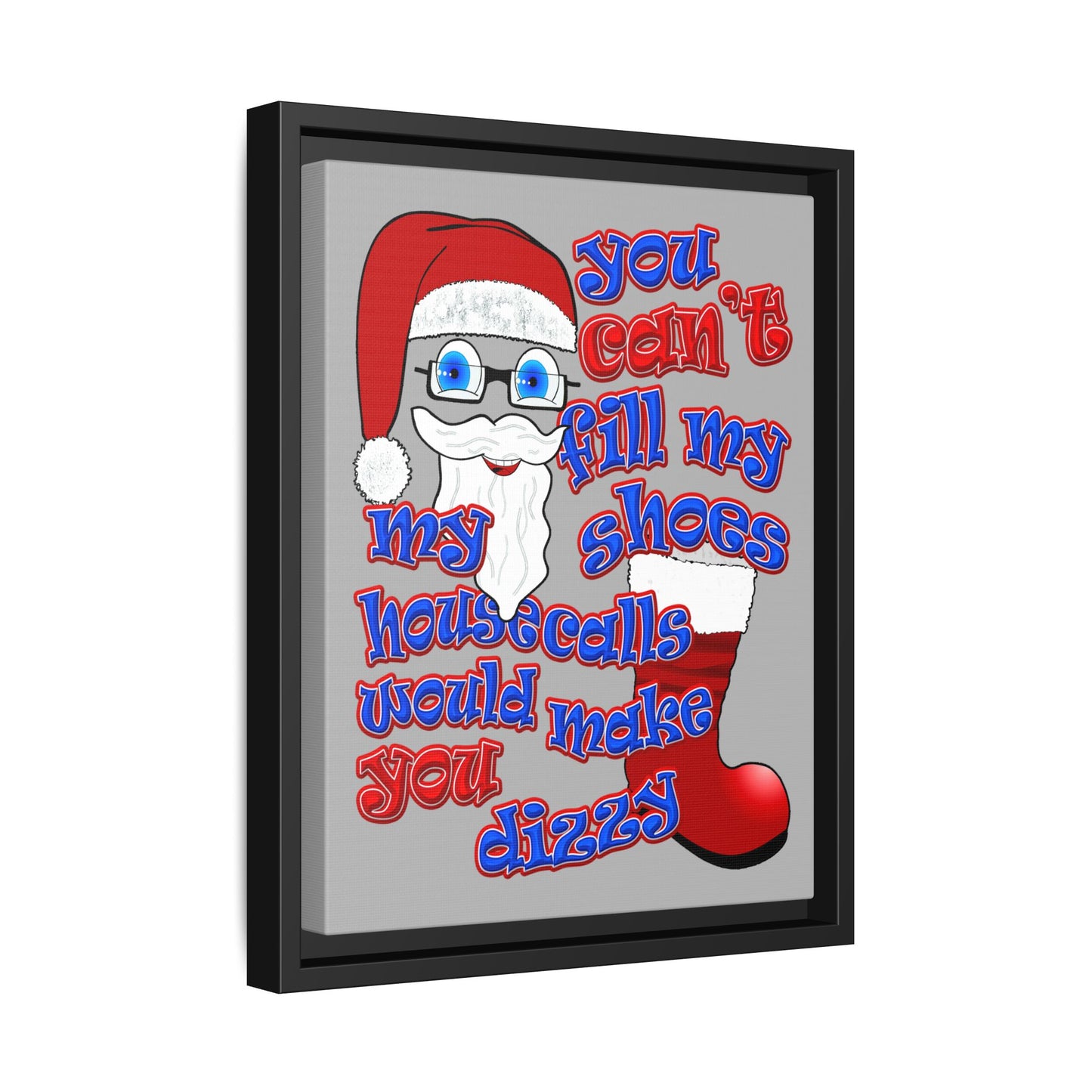 santa's shoes - framed canvas art (light grey)