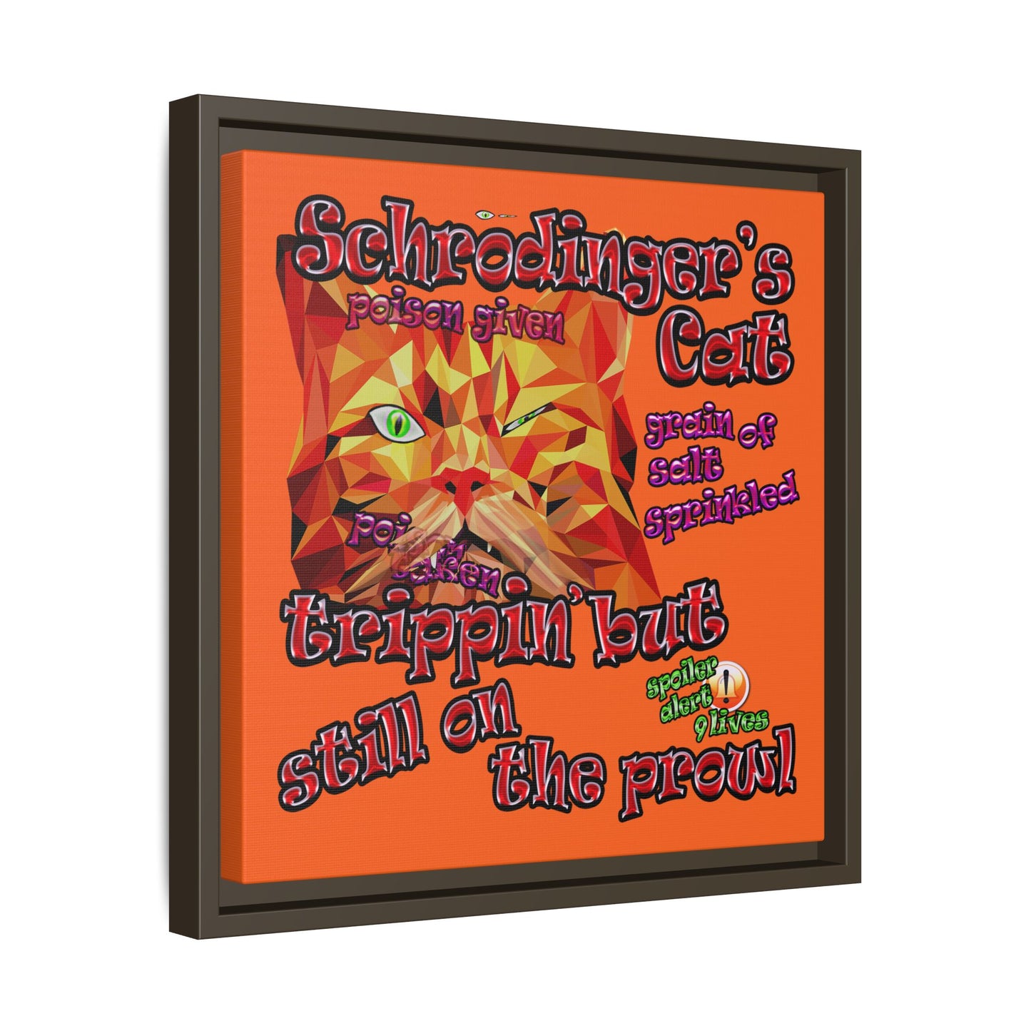 schrodinger's cat - framed canvas art (orange)