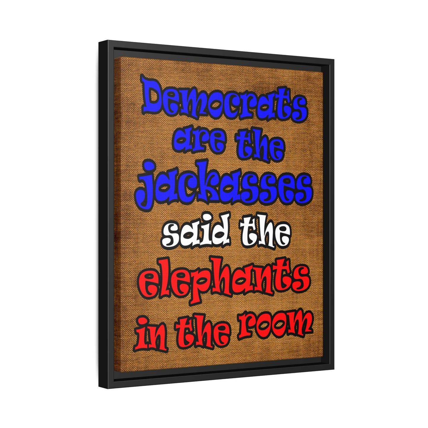 donkeys and elephants - framed canvas art (brown papyrus)