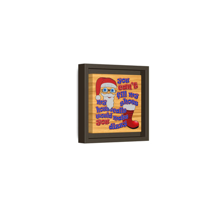 santa's shoes - framed canvas art (butterscotch wood finish)