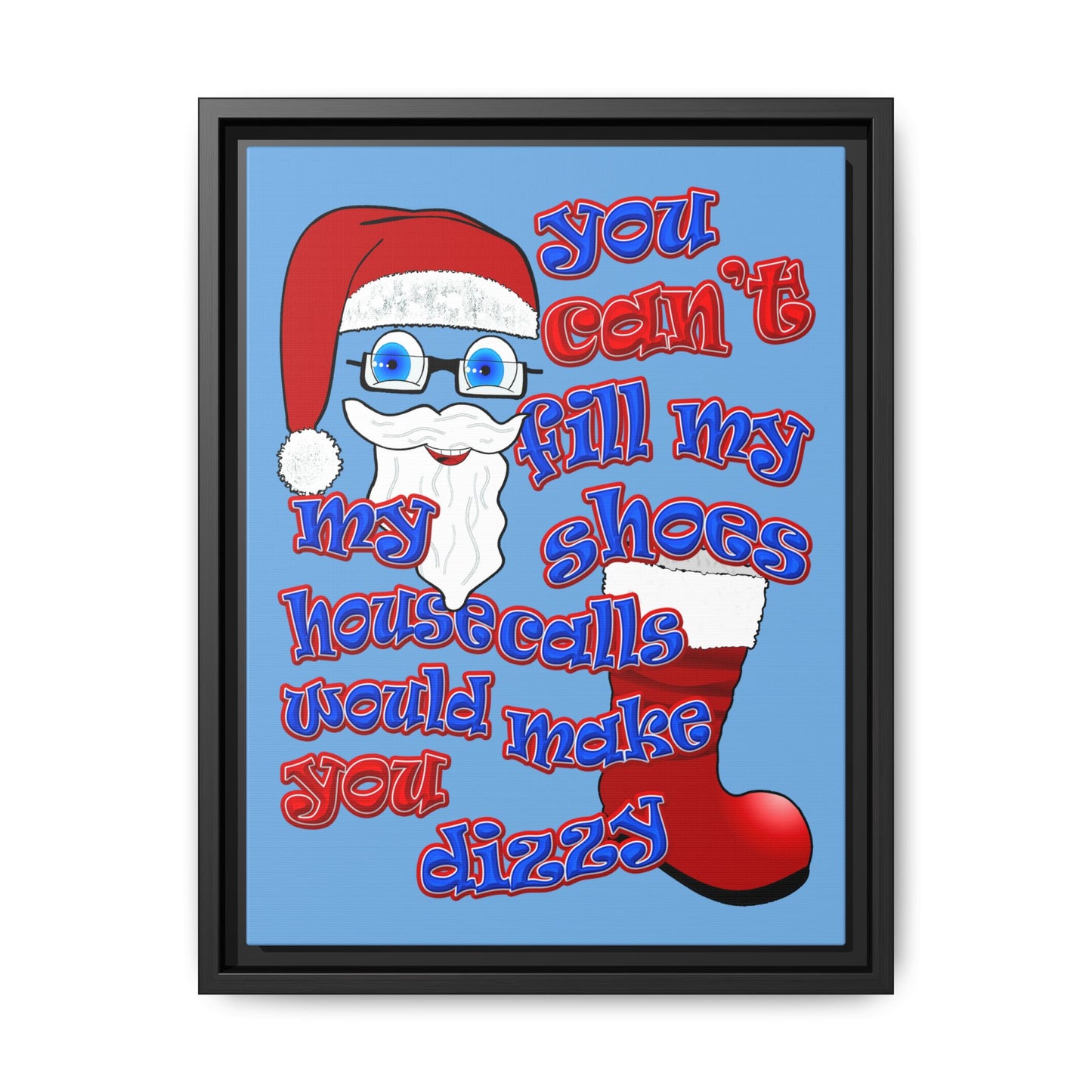 santa's shoes - framed canvas art (light blue)