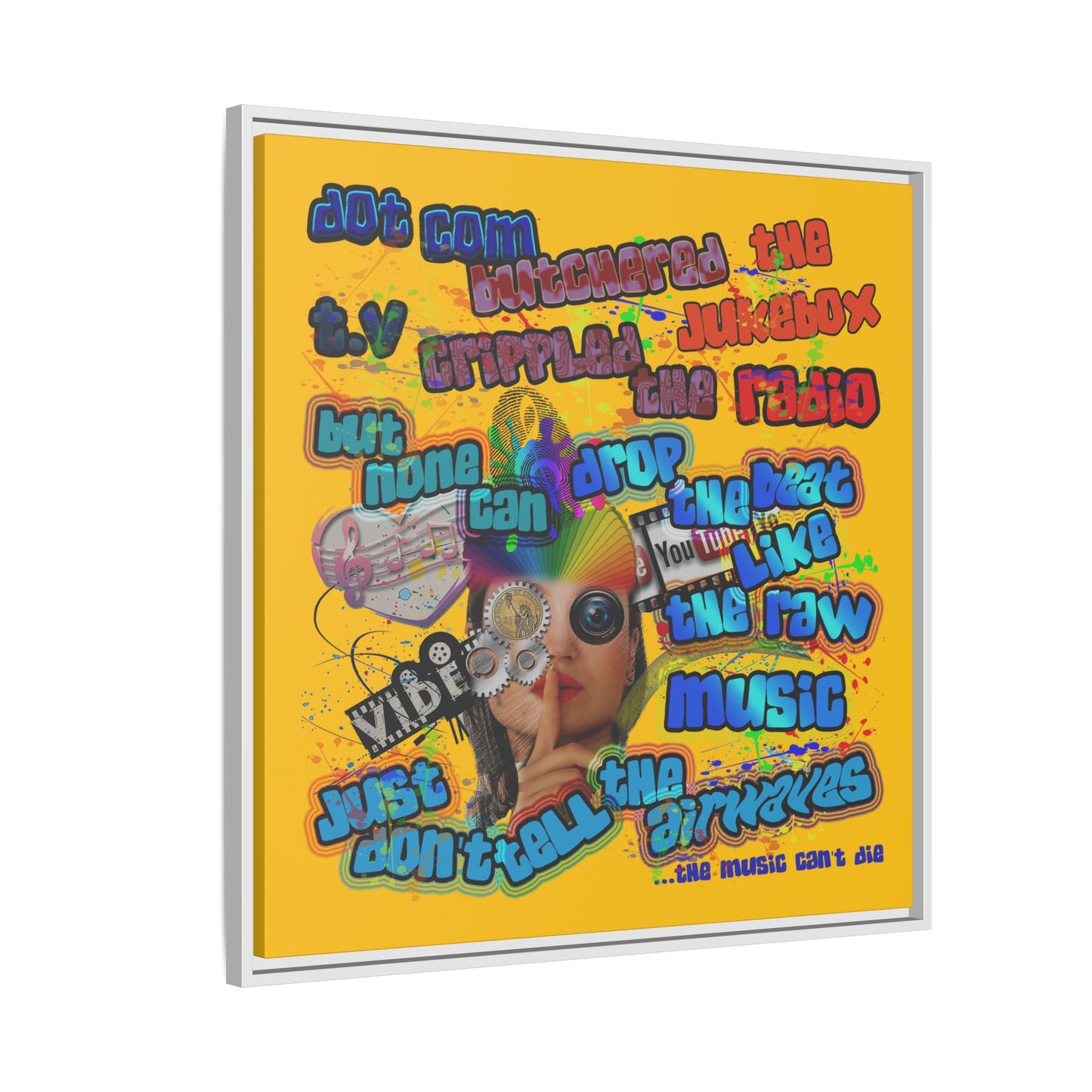 drop the beat - framed canvas art (yellow)