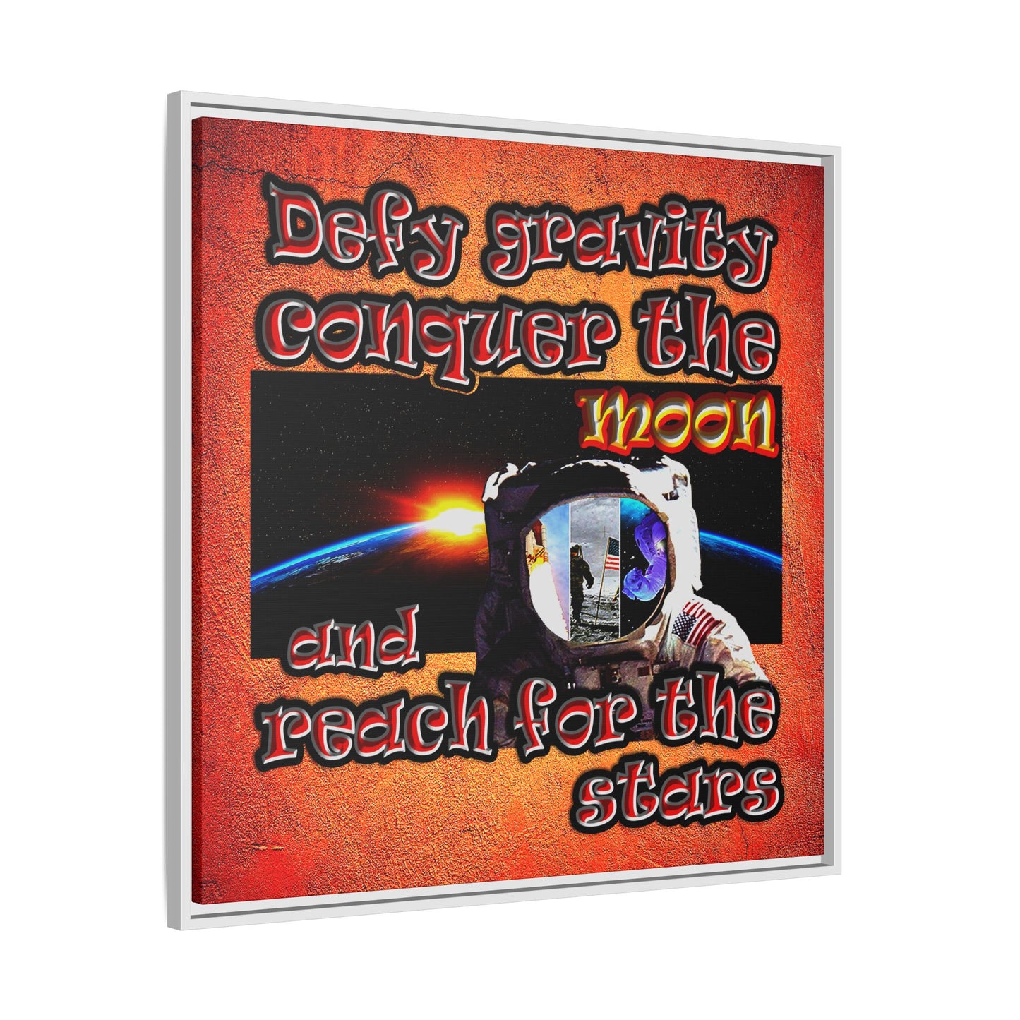 defy conquer reach - framed canvas art (burnt orange)