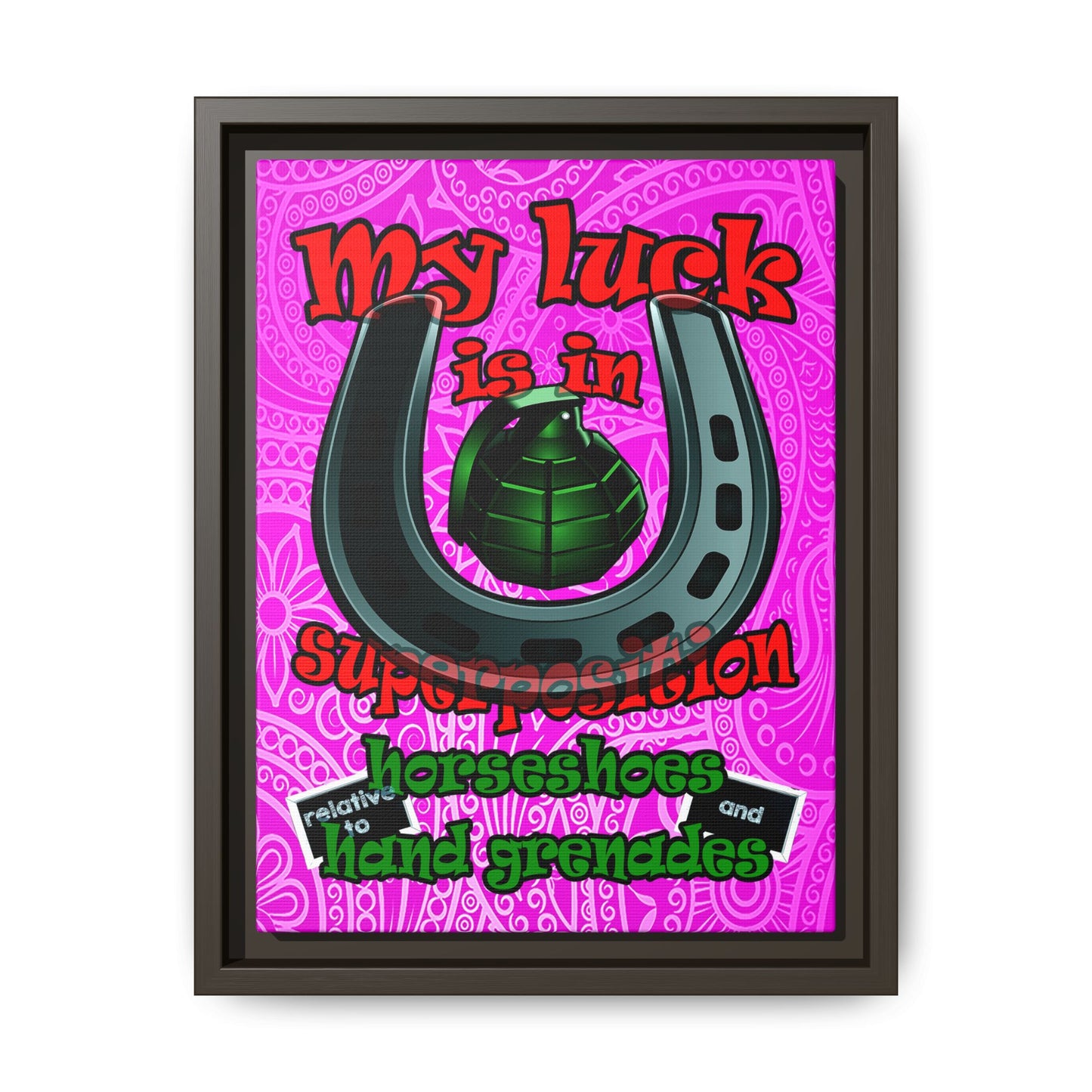 my luck - framed canvas art (pink swirl)