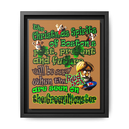 christmas spirits of boston - framed canvas art (light brown)