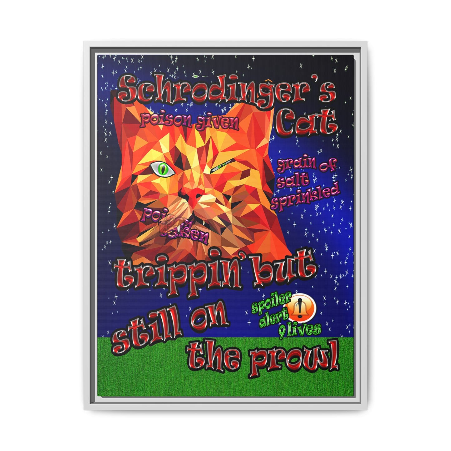 schrodinger's cat - framed canvas art ('snoops' background)