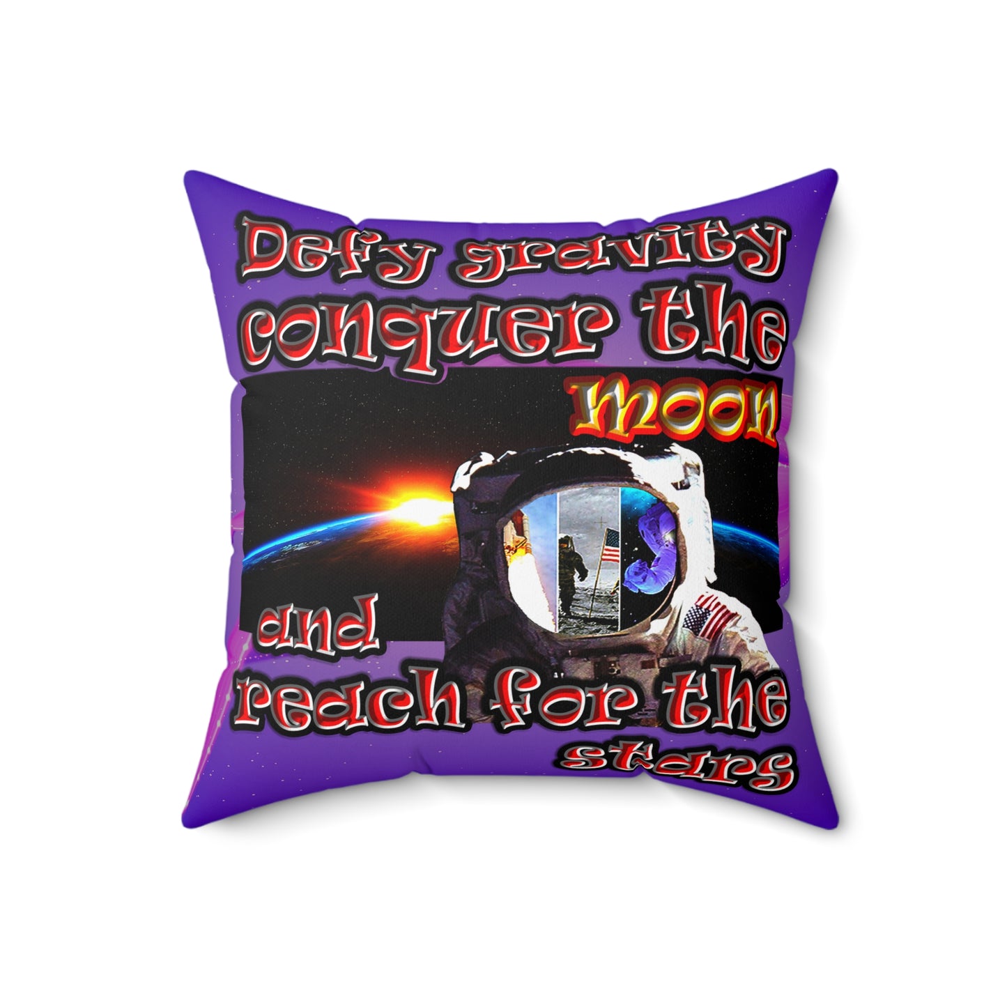 defy conquer reach - Spun Polyester Square Pillow - (purple-pink wave)