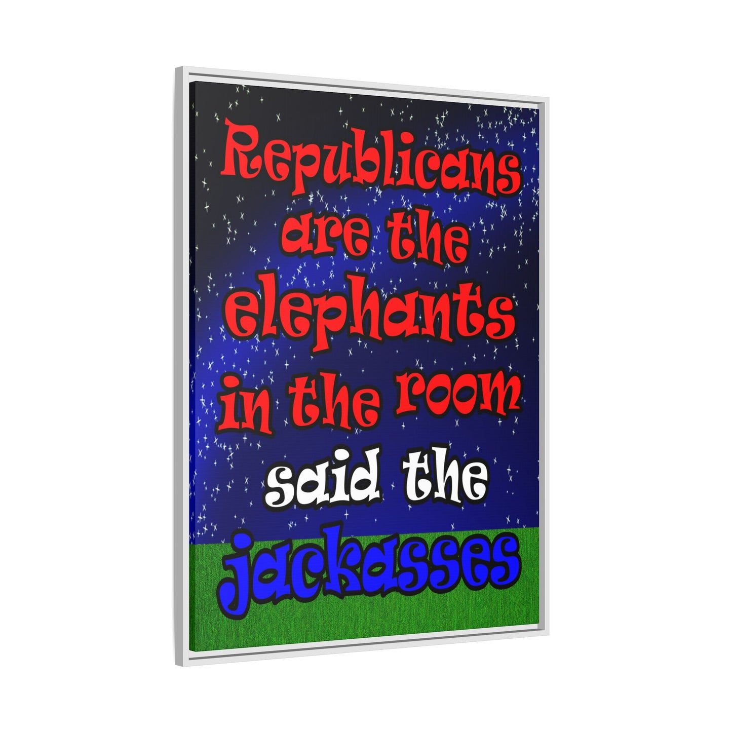 donkeys and elephants - framed canvas art ('snoops' background)