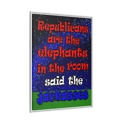 donkeys and elephants - framed canvas art ('snoops' background)
