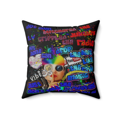 drop the beat - Spun Polyester Square Pillow - (black)