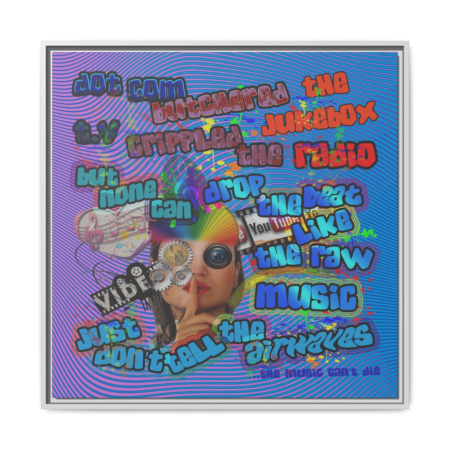 drop the beat - framed canvas art (light blue-purple wave)