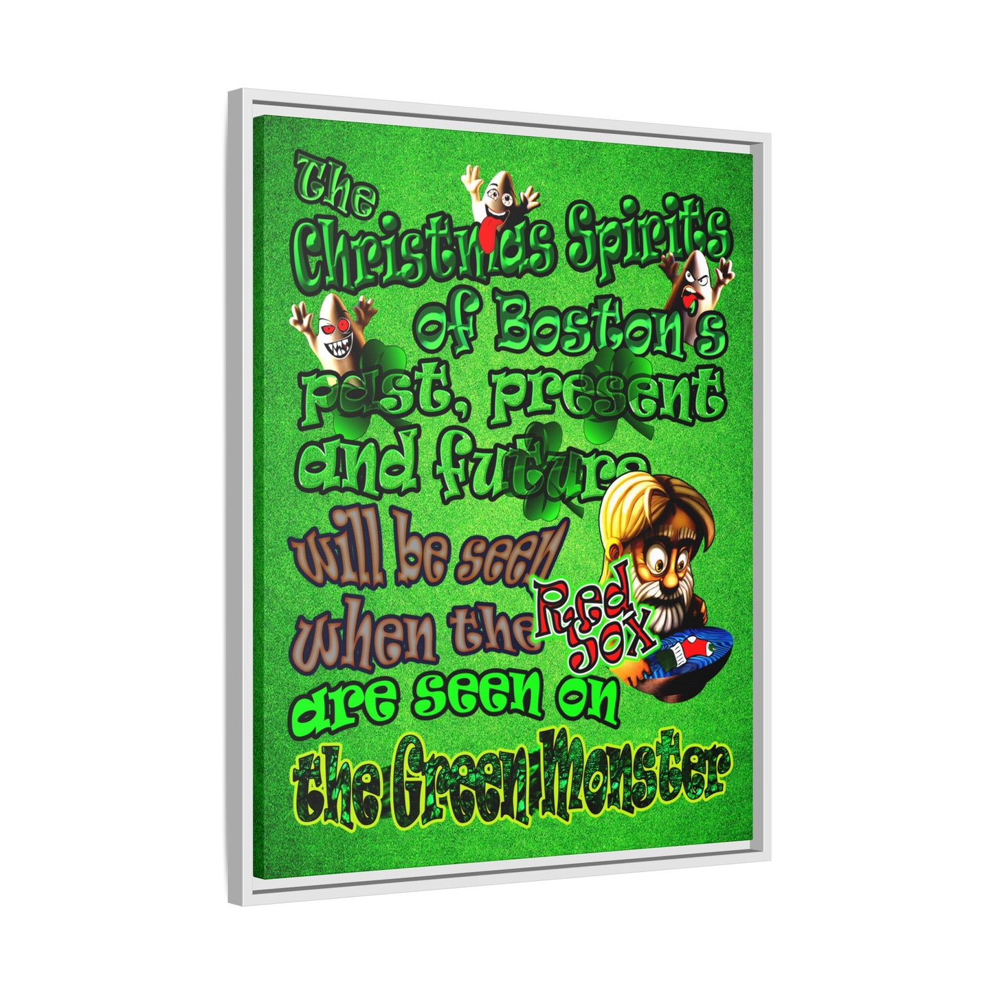 christmas spirits of boston - framed canvas art (green turf)