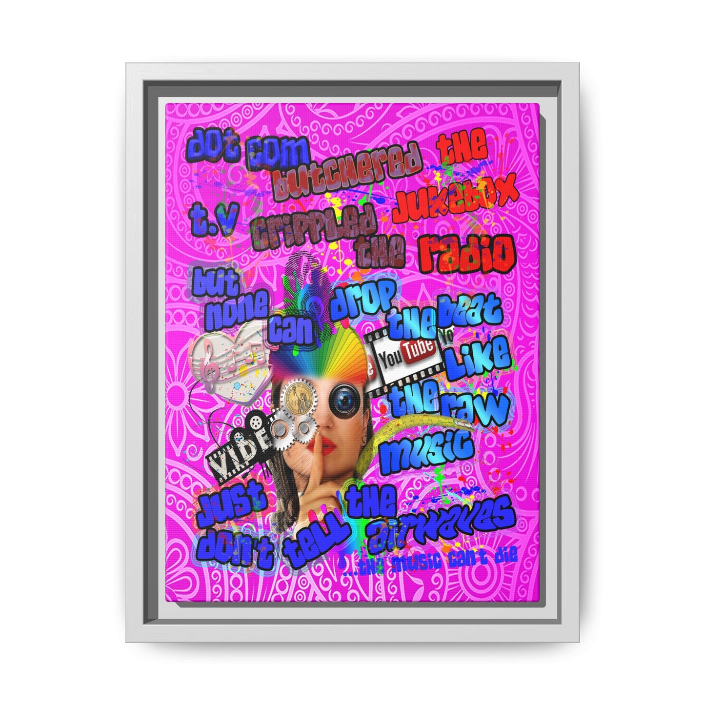 drop the beat - framed canvas art (pink swirl)