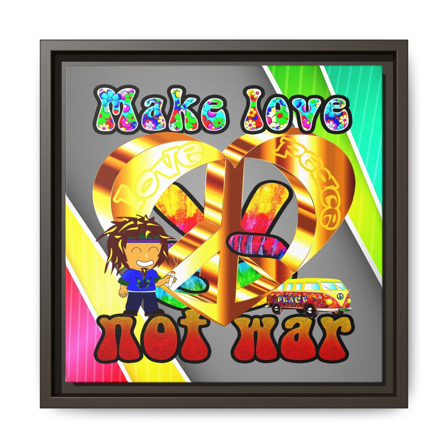 love peace - framed canvas art (rainbow split)
