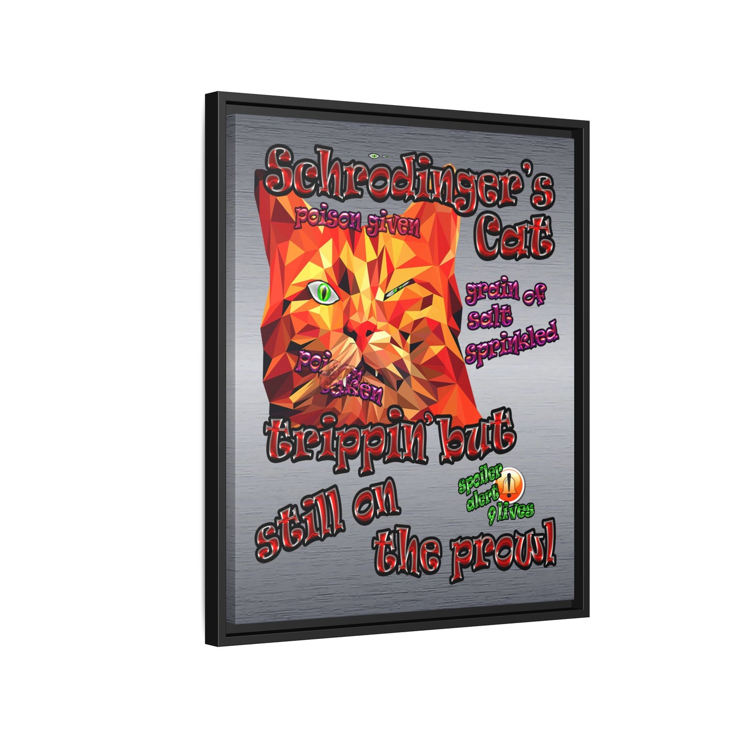 schrodinger's cat - framed canvas art (brushed nickel)
