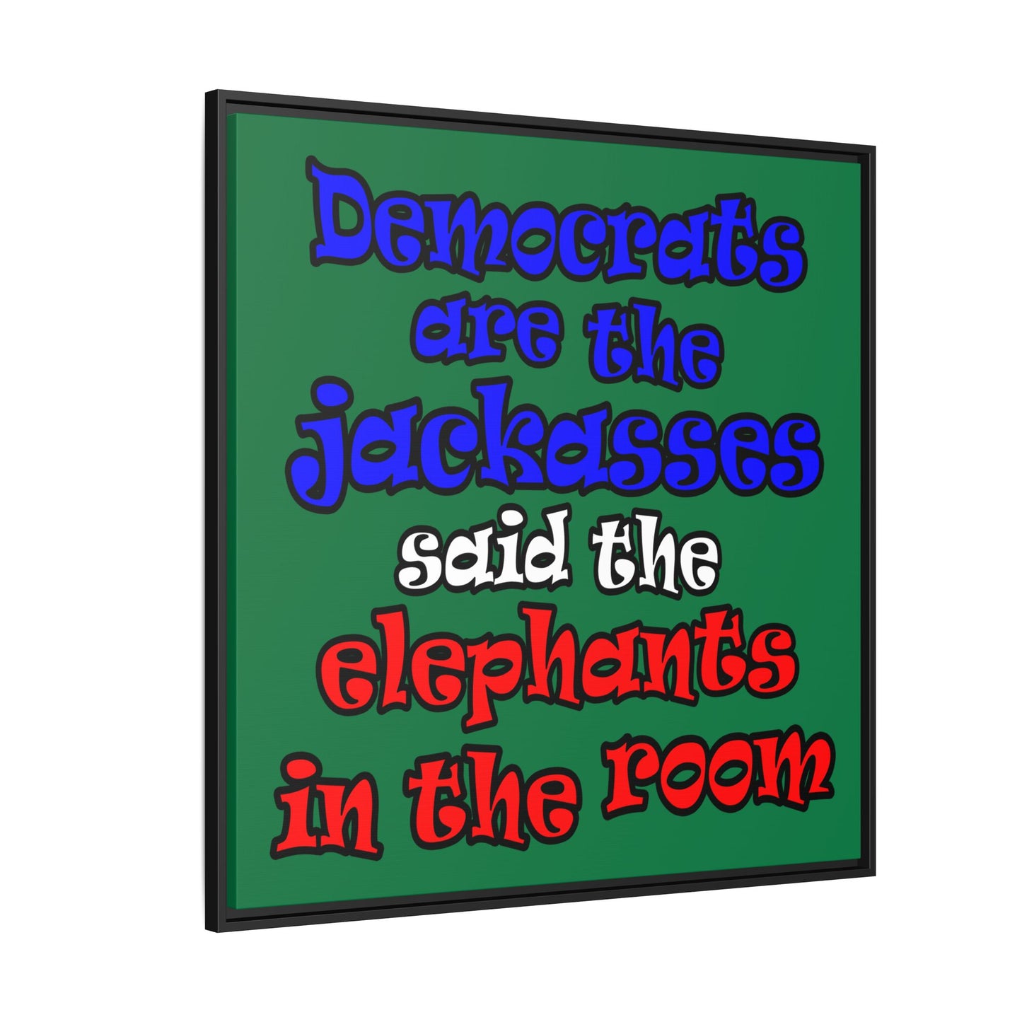 donkeys and elephants - framed canvas art (dark green)