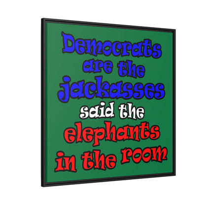 donkeys and elephants - framed canvas art (dark green)
