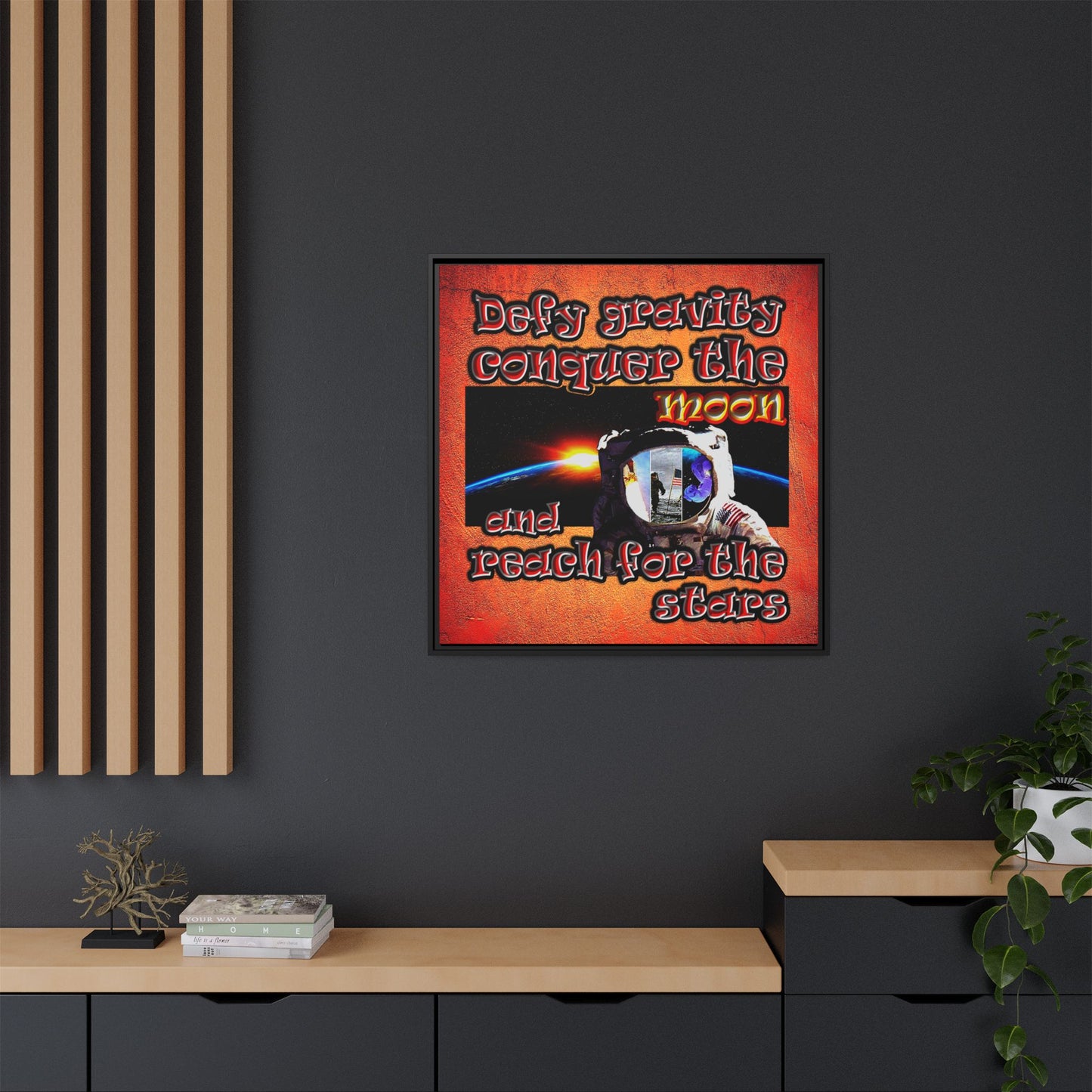 defy conquer reach - framed canvas art (burnt orange)