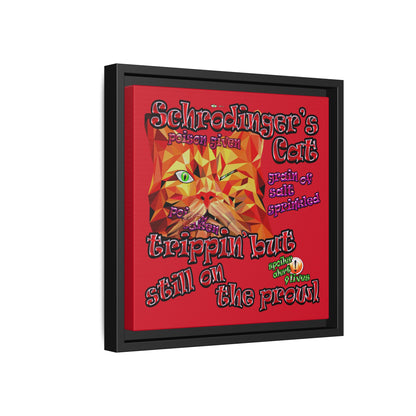 schrodinger's cat - framed canvas art (dark red)