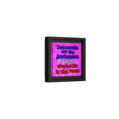 donkeys and elephants - framed canvas art (pink swirl)