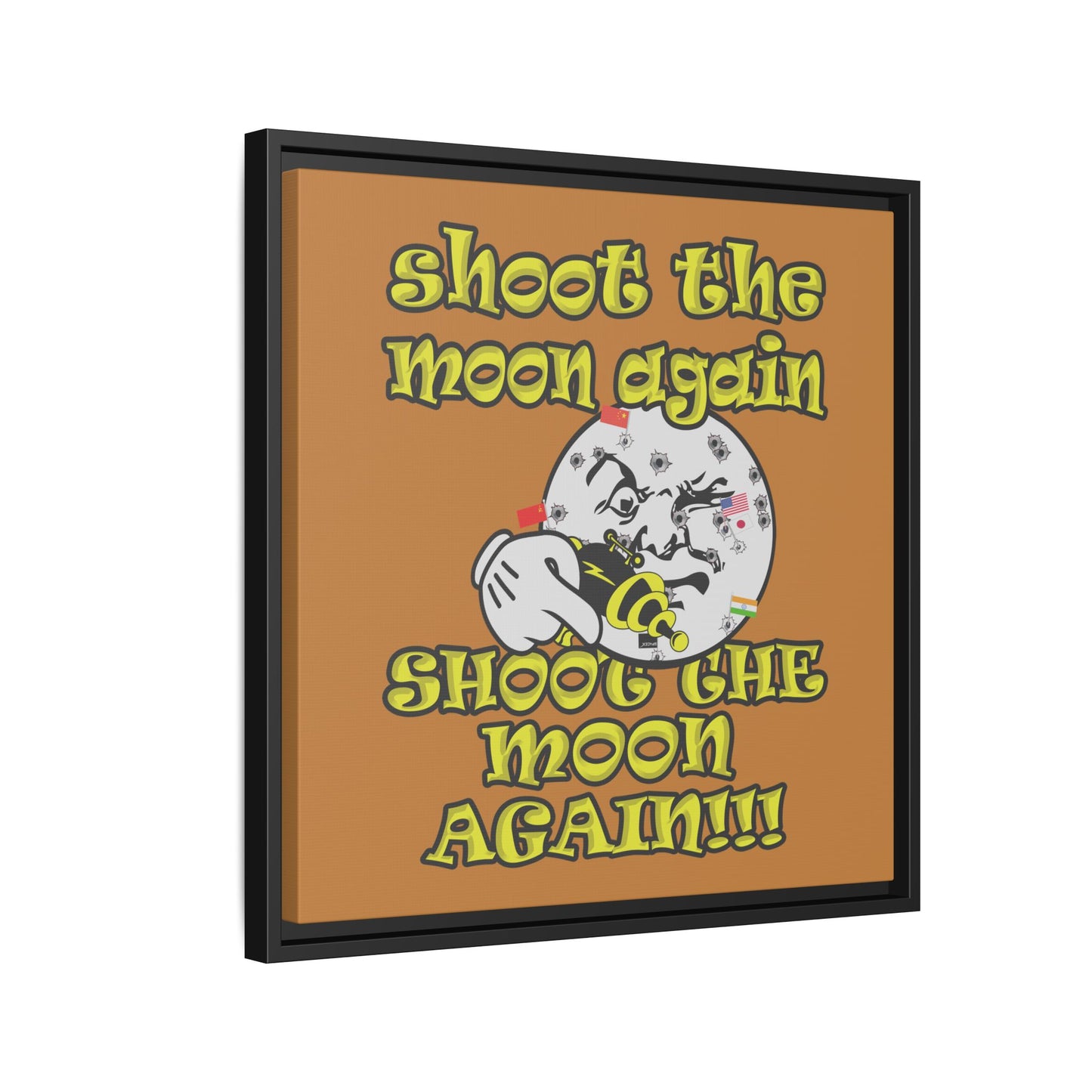 shoot the moon again - framed canvas art (light brown)