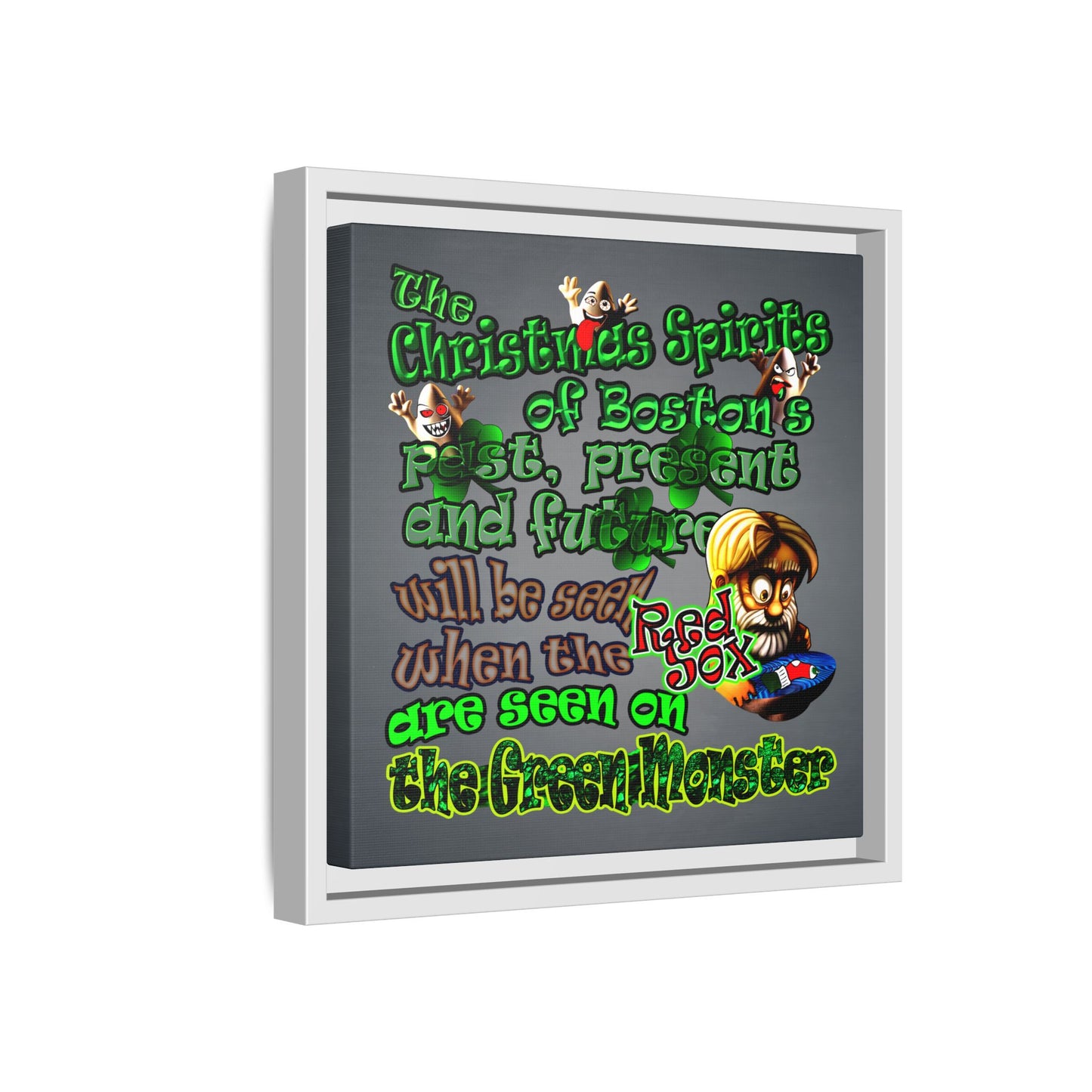 christmas spirits of boston - framed canvas art (grey-light grey)