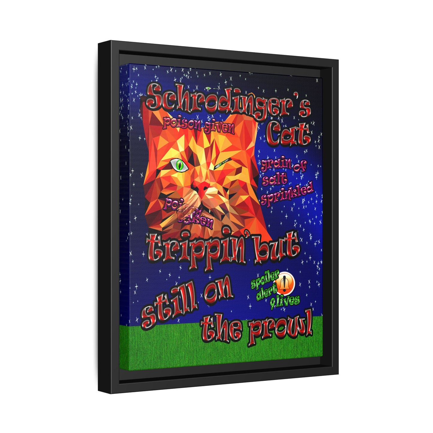schrodinger's cat - framed canvas art ('snoops' background)