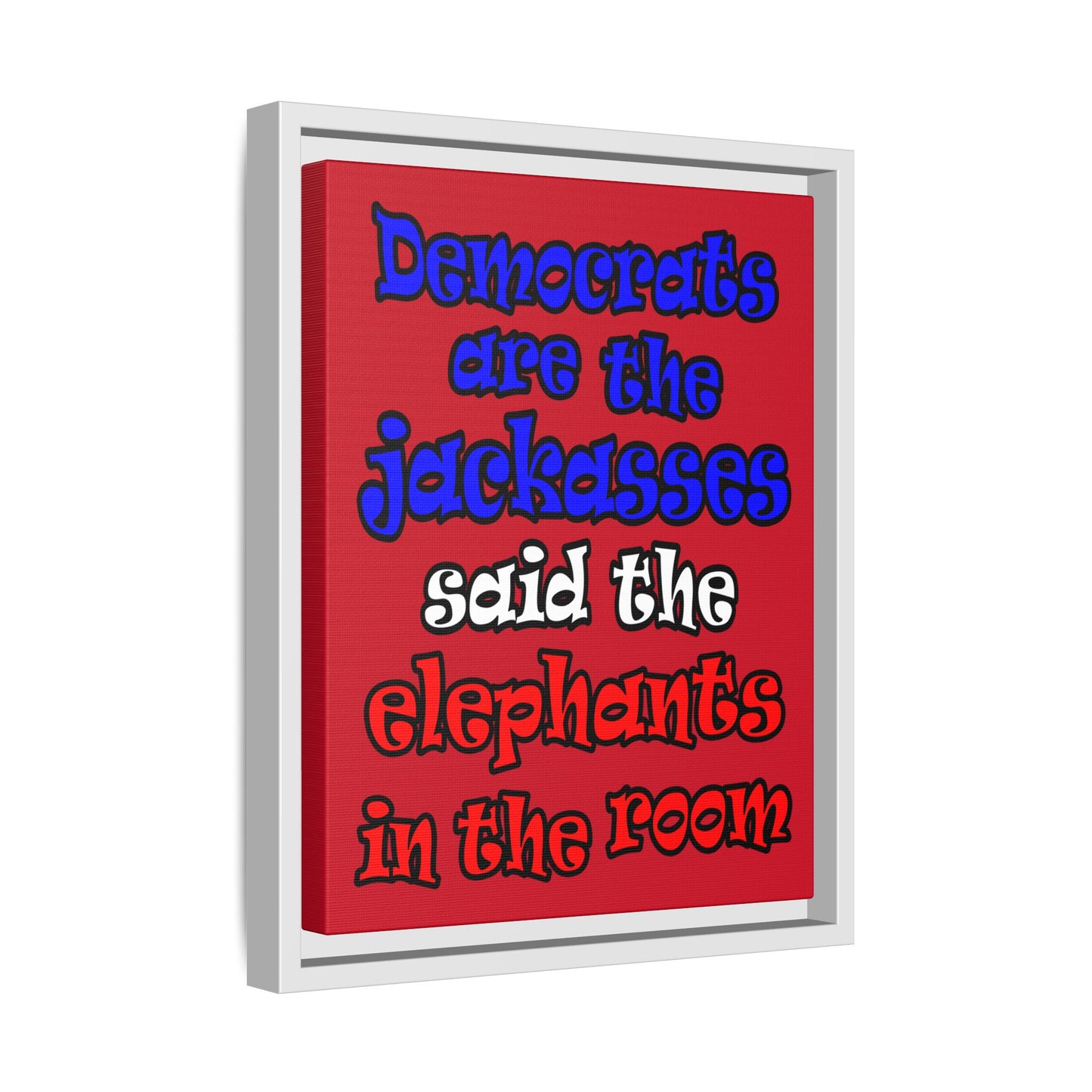 donkeys and elephants - framed canvas art (dark red)