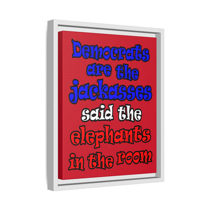donkeys and elephants - framed canvas art (dark red)