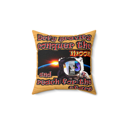 defy conquer reach - Spun Polyester Square Pillow - (butterscotch wood finish)