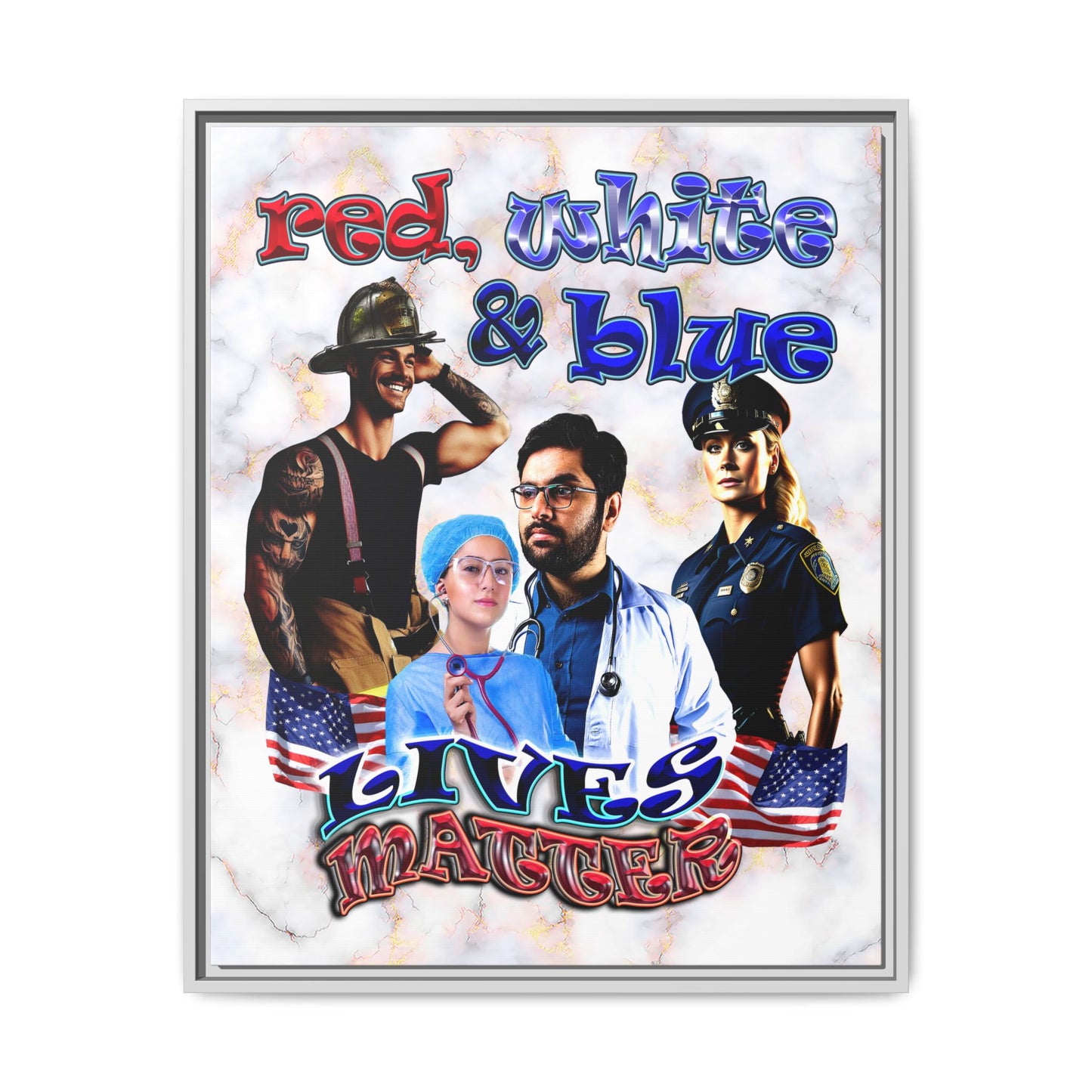 rw&b lives matter - framed canvas art (white marble)